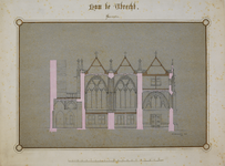 214464 Doorsnede van het ontwerp voor de restauratie en verbouwing van de sacristie van de Domkerk te Utrecht; met ...